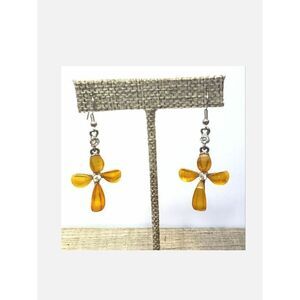 RESIN & CRYSTAL French Hook Religious Cross Earrings